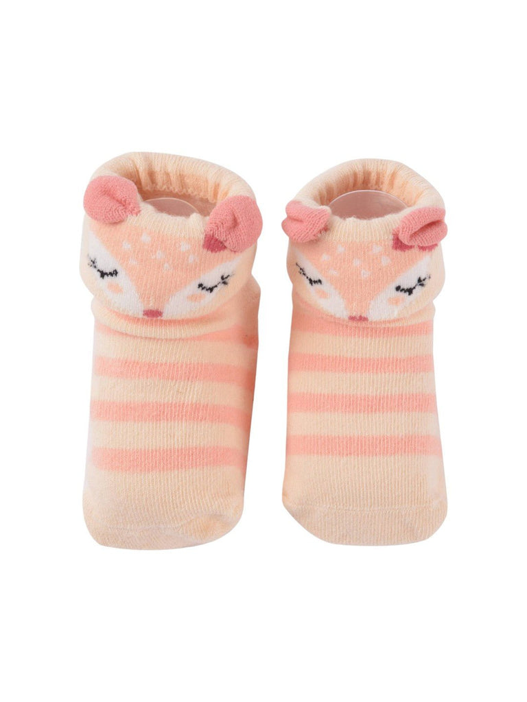 CreamBabySockswithAdorableFoxFaceandStripedDesignUpperView