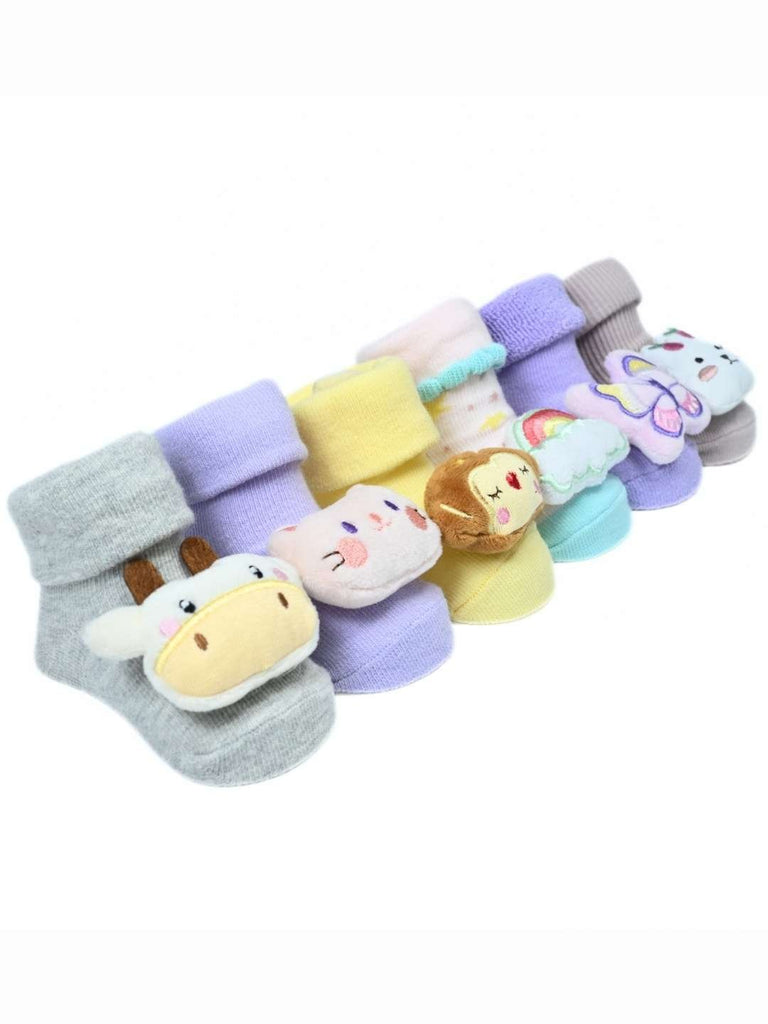 Cuddle Crew Baby Socks Combo – 6-Pair Set Featuring Plush Animals, Rainbow & Butterfly-Angle View