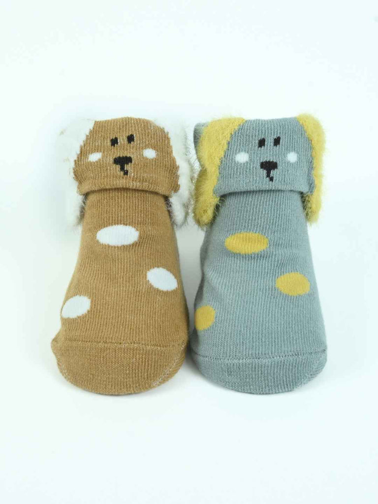 Cuddle_Critters_Baby_Socks_Set_Adorable_Puppy_Design_Socks_in_Tan_Grey_for_Snug_Little_Steps- Front View
