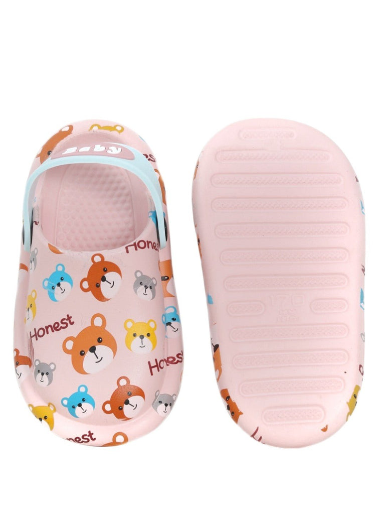 Cuddle Their Feet with Bear Printed Clogs for Girls-Front & Back View