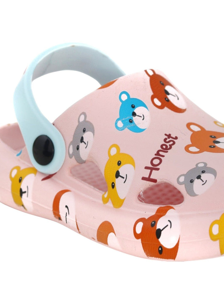 Cuddle Their Feet with Bear Printed Clogs for Girls-Close up