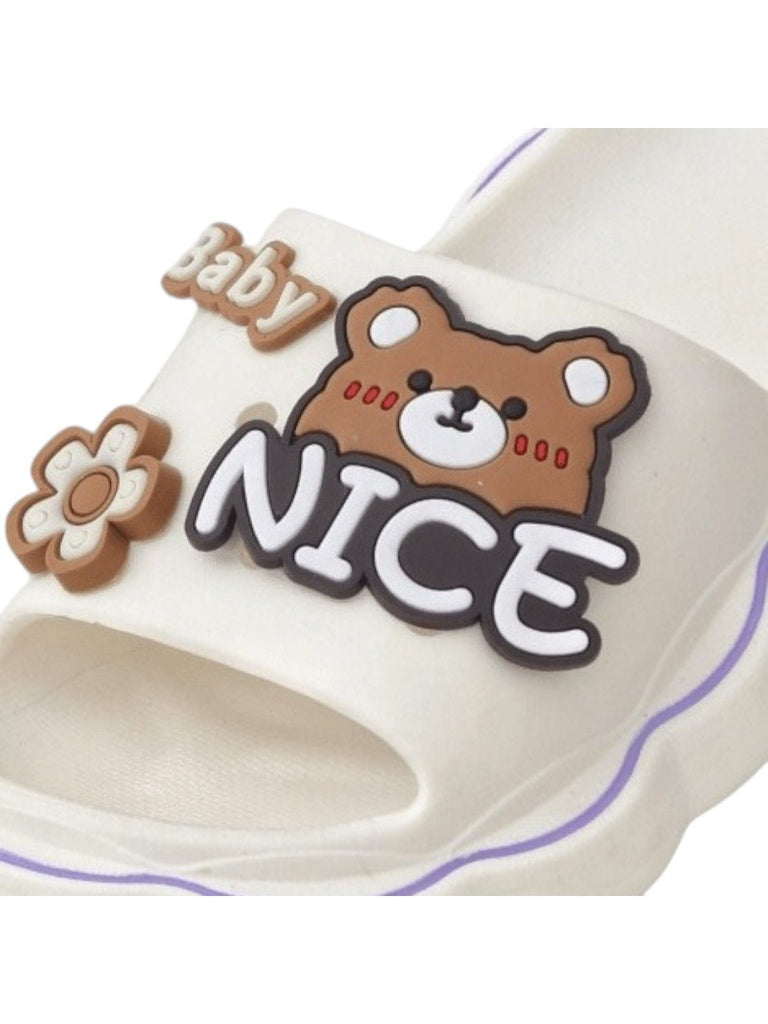 Cuddly Baby Bear White Slides - Little Steps, Big Comfort-Close up view