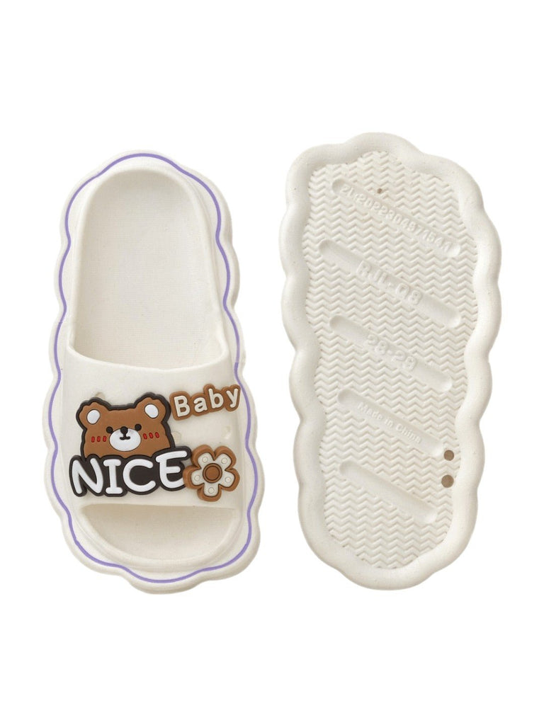 Cuddly Baby Bear White Slides - Little Steps, Big Comfort-Front & Back View