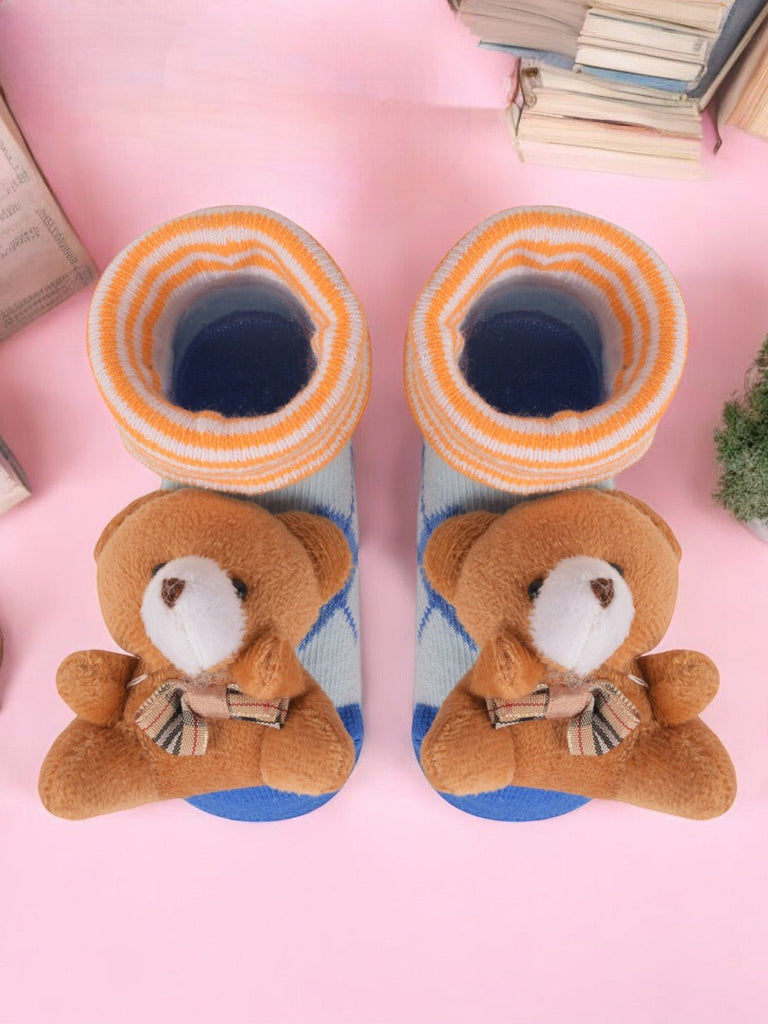 creative  view of cozy Bear Stuffed Toy Socks for infants with plush bear detail