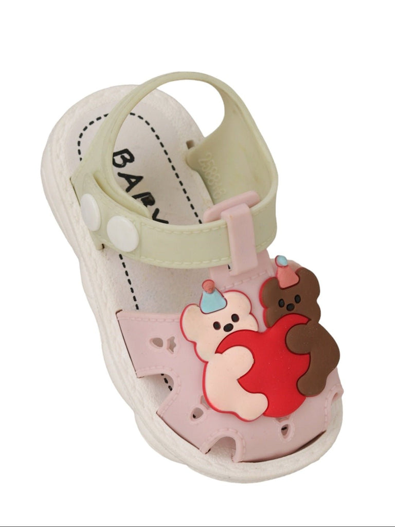 Side view of Cuddly Bear Sandals for Girls, displaying the intricate design and comfort features