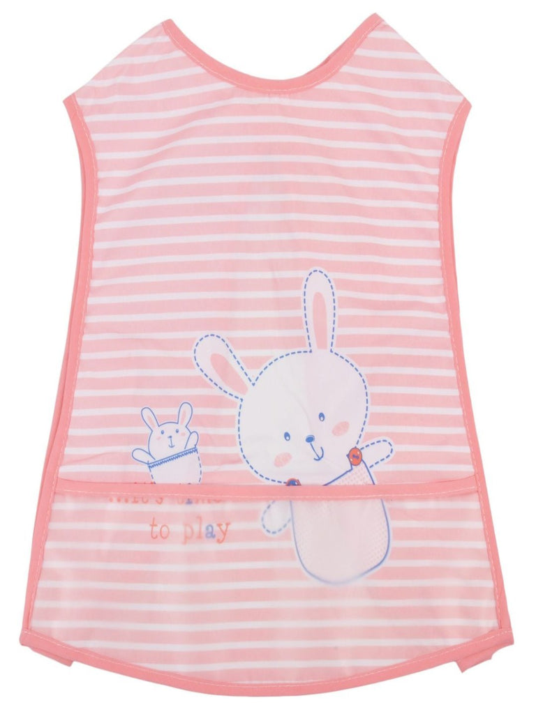 Front view of the Yellow Bee Bunny Bib with Crumb Collector, showcasing the playful bunny print.