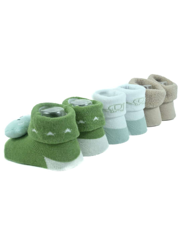 Cuddly Trio Baby Bootie Set – Car, Bear & Kitty Soft Knit Socks with Character Appliqués-Back View