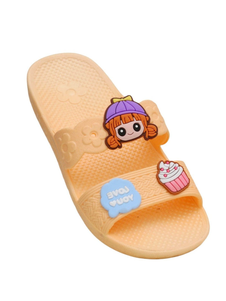 Angle view of Cupcake & Delight Peach Sliders For Girls by Yellow Bee