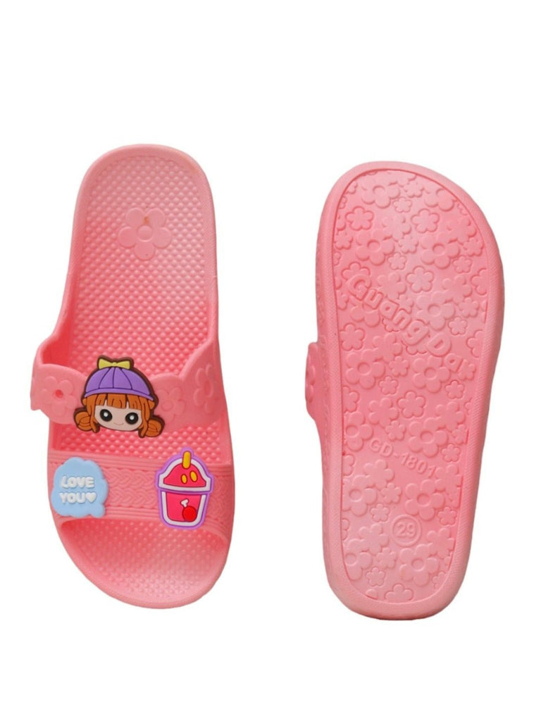 Top and bottom view of Cupcake & Delight Pink Sliders for girls by Yellow Bee