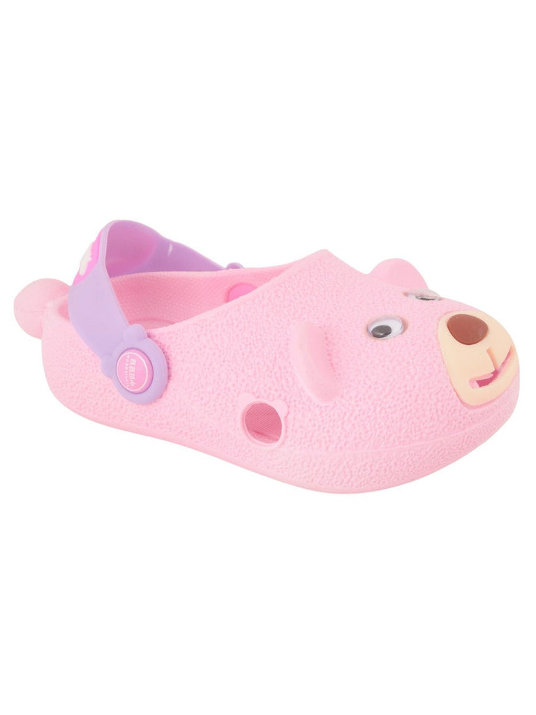Yellow Bee 3D Bear Face Design Clogs for Girls in Pink - Angle View