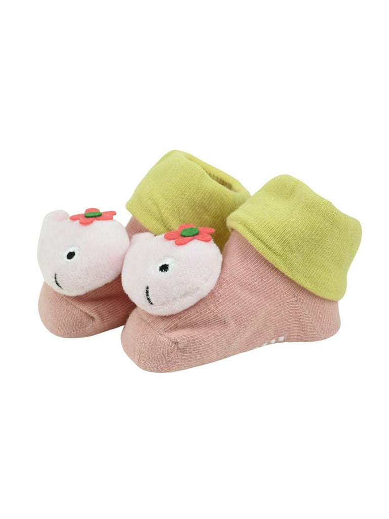 Cute Whale Design Baby Doll Head Socks with Flower Accent for Girls - Pink - Angle View