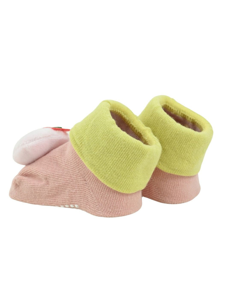 Cute Whale Design Baby Doll Head Socks with Flower Accent for Girls - Pink - Back View