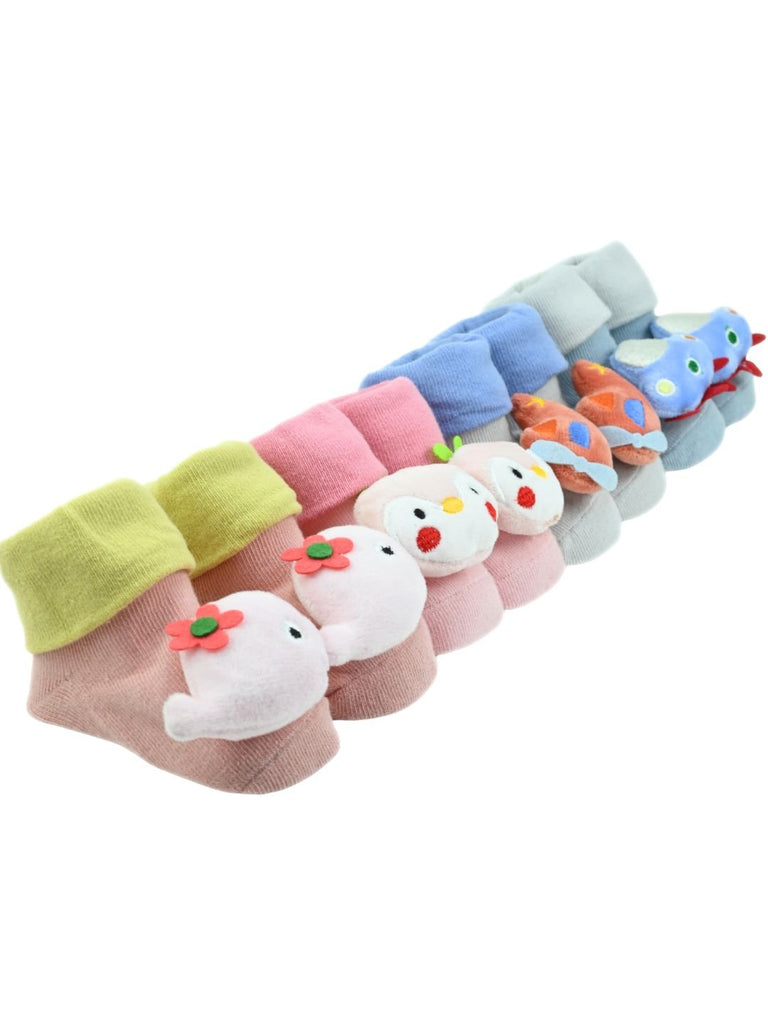Cute Baby Doll Head Socks Combo – Whale, Penguin, Airplane & UFO Designs for Boys And Girls - Multi - Angle View