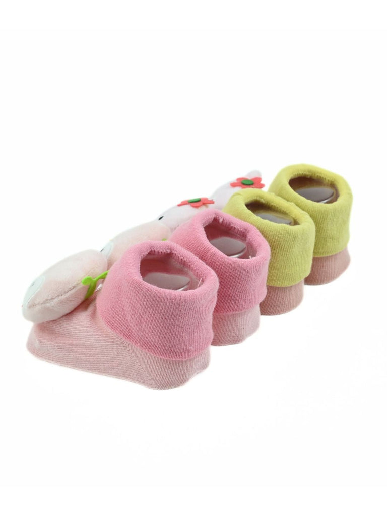 Cute Whale & Penguin Face Baby Doll Head Socks Combo for Girls - Pink - Back View