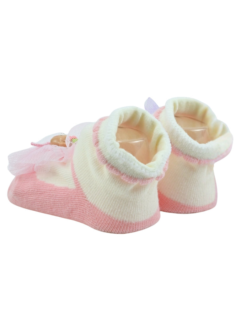 Cute Baby Cotton Socks with Bear & Tulle Bow for Girls - Pink - Back View
