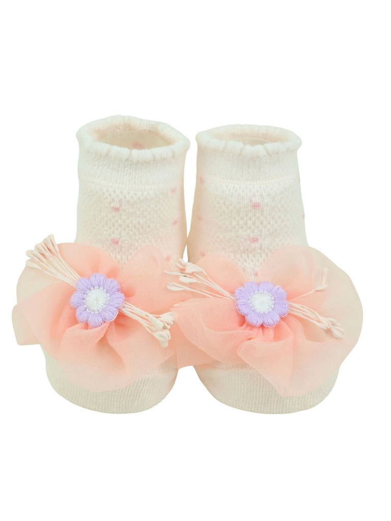 Cute Baby Cotton Socks with Flower Design for Girls - Multi - Front View