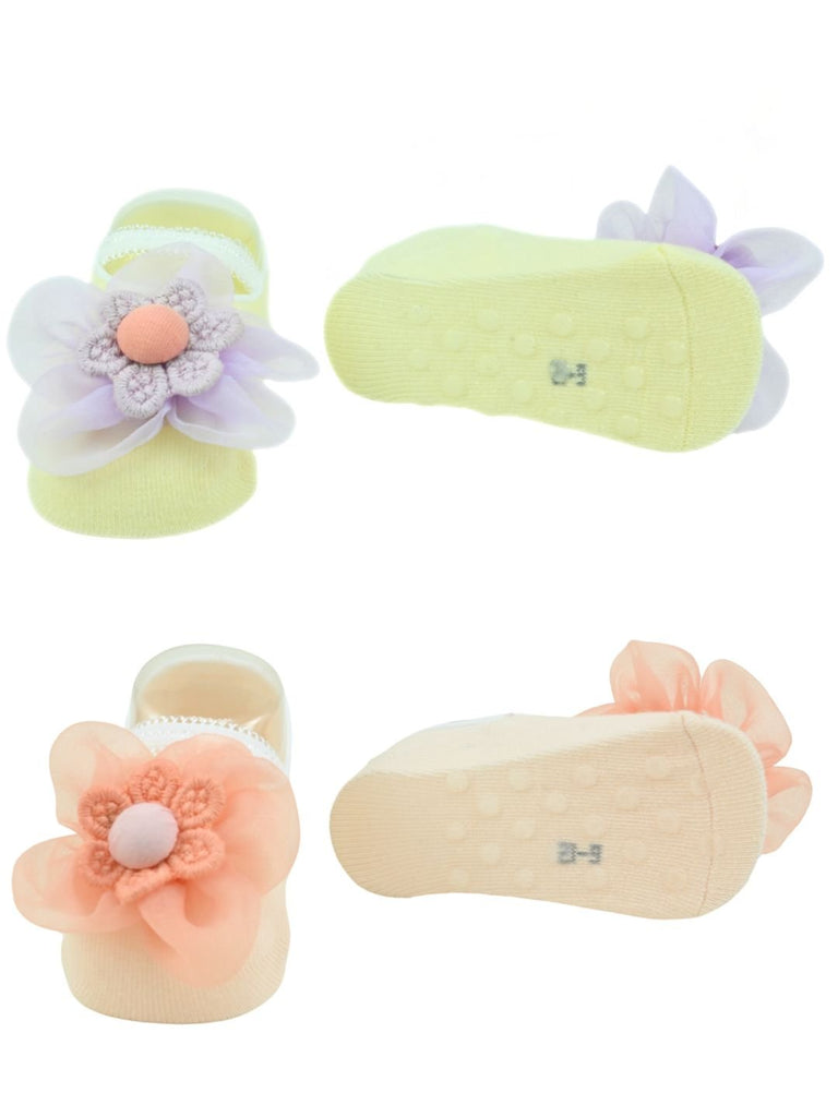 Cute_Baby_Socks_with_Charming_Flower_Design_for_Girls_-_Purple_Orange_ Front & Back View