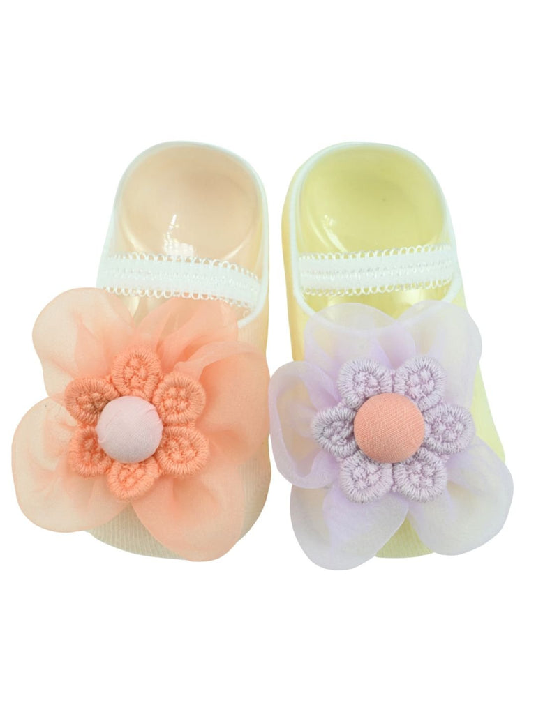 Cute_Baby_Socks_with_Charming_Flower_Design_for_Girls_-_Purple_Orange_ Front View