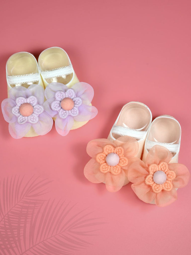 Cute Baby Socks with Charming Flower Design for Girls - Purple & Orange  Creative View