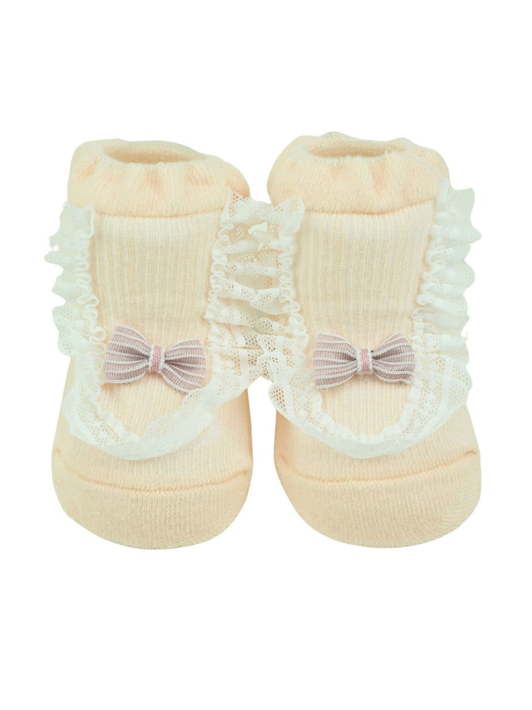 Cute Baby Socks with Lace Trim & Bow Applique for Girls - Pink - Creative View - Front View