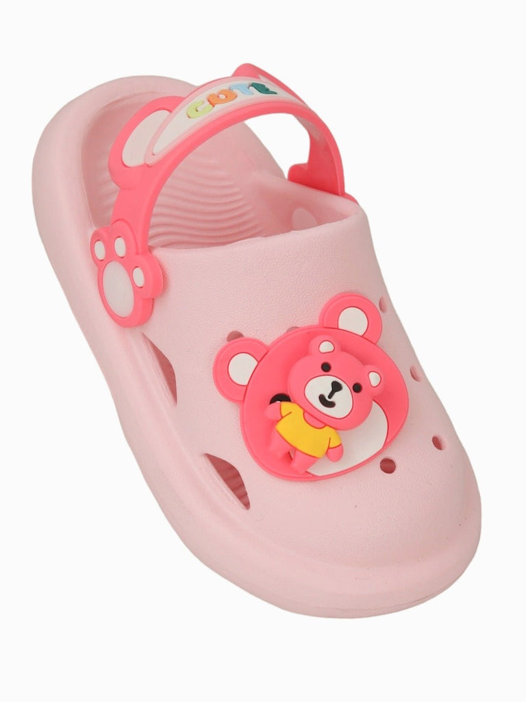  Side angle view of Cute Bear Pink Clogs for Girls