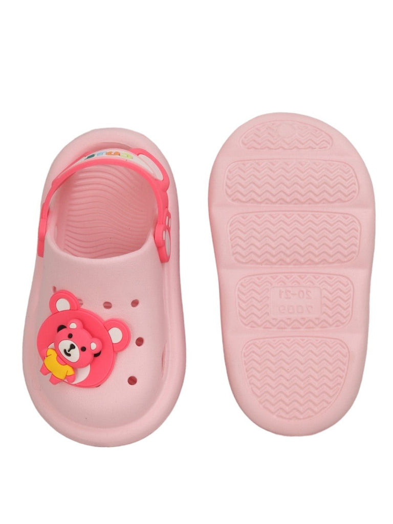 View of front and back of Cute Bear Pink Clogs for Girls