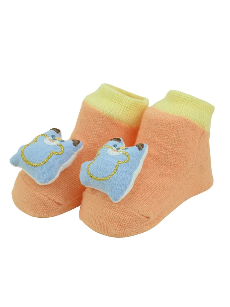 Cute Bear Design Baby Doll Head Ankle Socks for Boys - Orange - Angle View