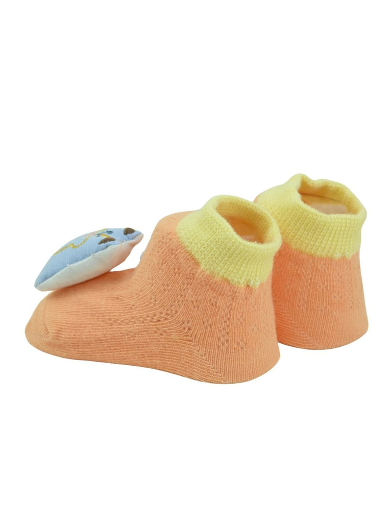 Cute Bear Design Baby Doll Head Ankle Socks for Boys - Orange - Back View