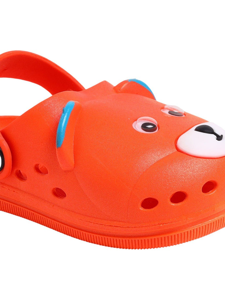 Bright orange bear-themed clogs for children, featuring a comfortable fit and charming details.-zoom