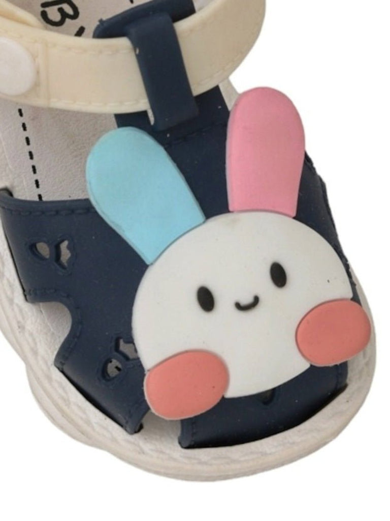 Close-up view of Cute Bunny Face detailing on Navy Blue Sandals for Boys