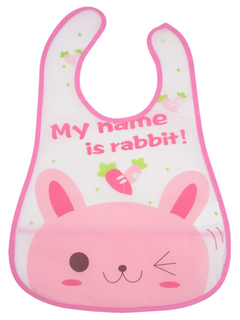 Full view of Cute Bunny Pink Waterproof Sleeveless Bibs with adorable bunny design
