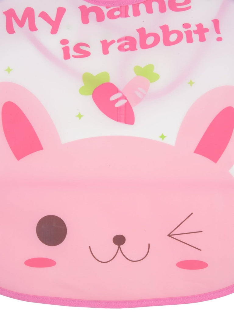 Close-up view of Cute Bunny Pink Waterproof Sleeveless Bibs by Yellow Bee