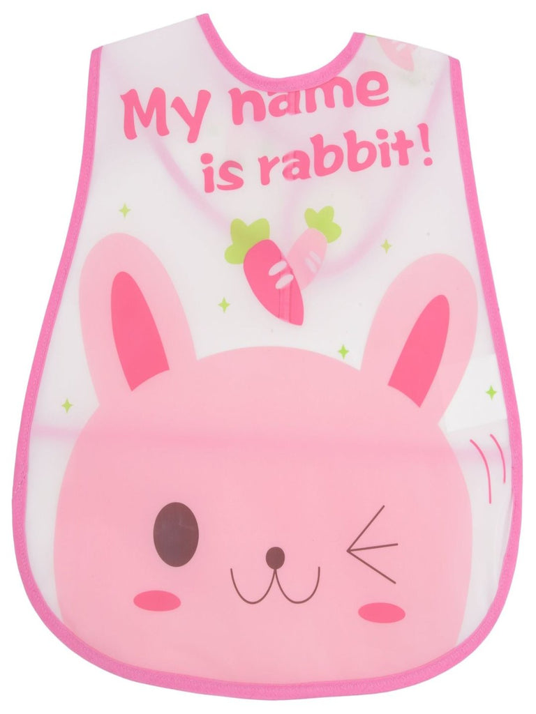 Front view of Cute Bunny Pink Waterproof Sleeveless Bibs featuring bunny design