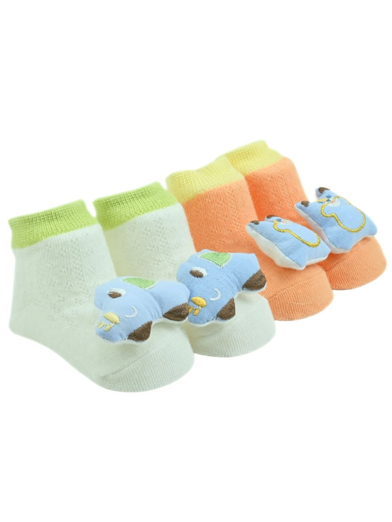 Cute Car & Bear Character 3D Doll Head Ankle Socks for  Boys - Multi - Angle View