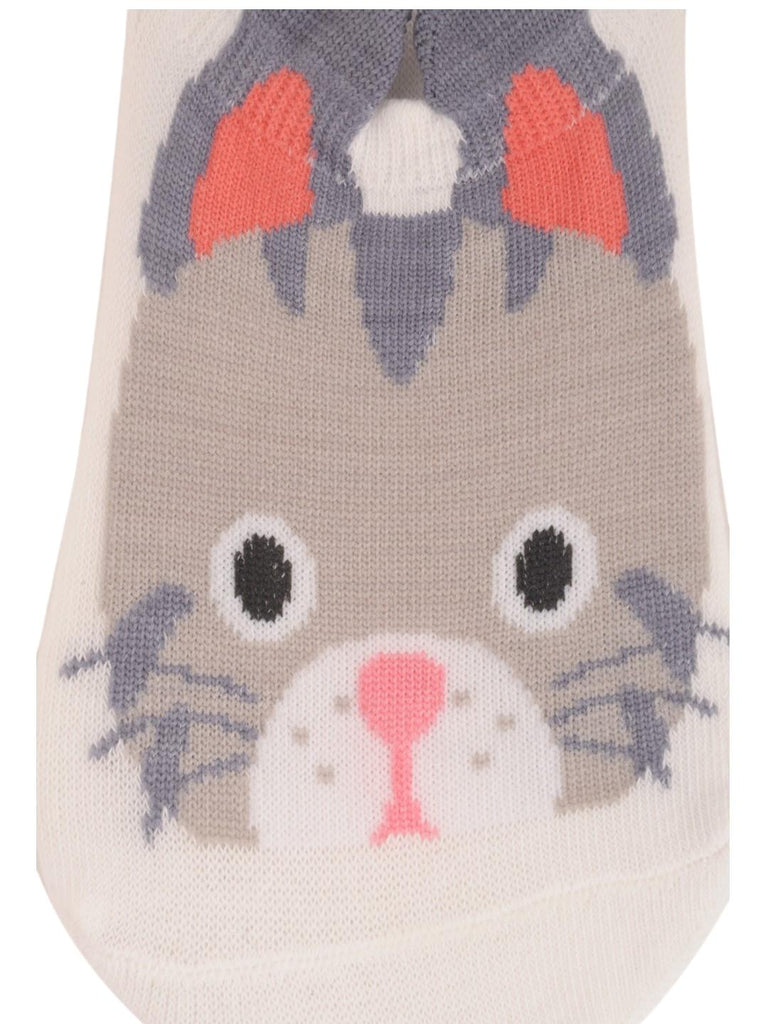 Close-up of the Cute Cat Face design on Yellow Bee baby socks – Soft and Comfy No-Show Design