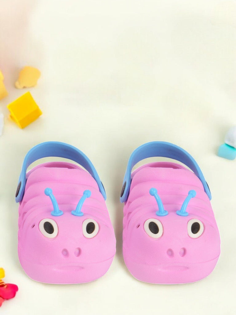 Creative shot of Yellow Bee Cute Caterpillar Design Clogs for Girls in purple, perfect for everyday adventures.