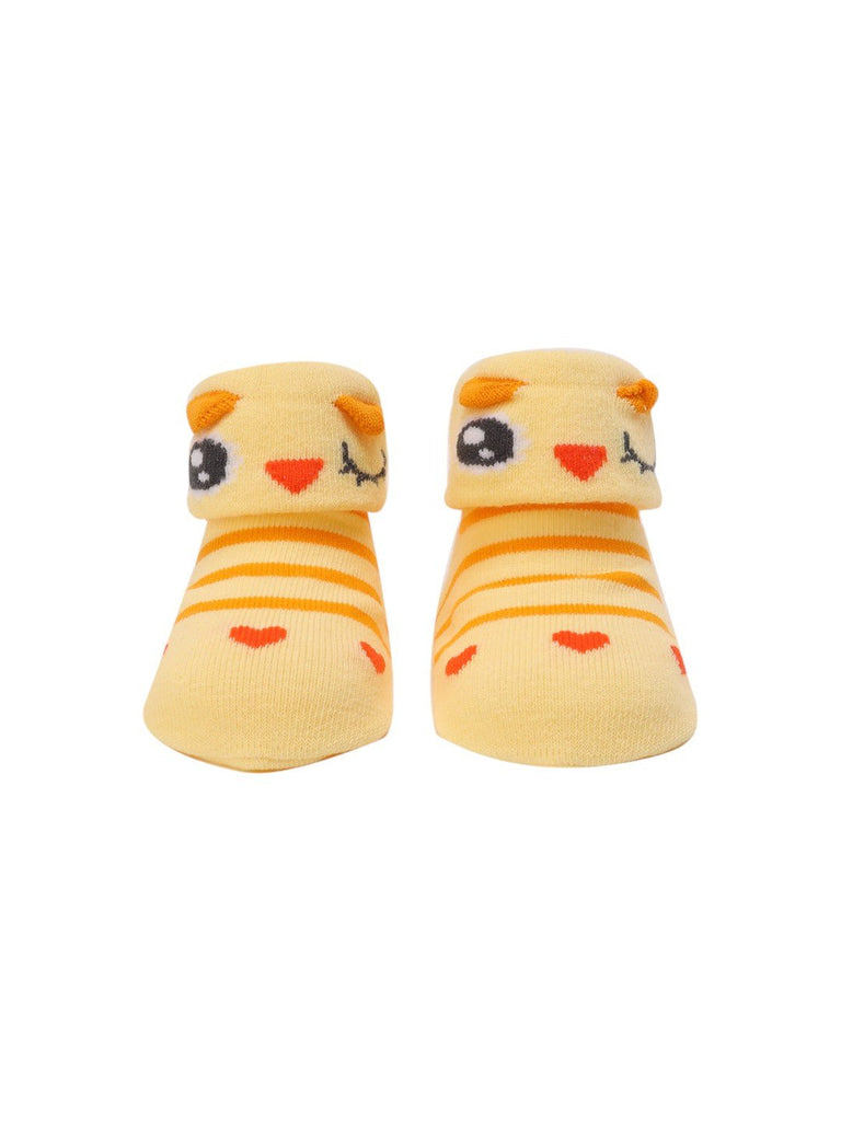 Front view of Cute Chick Baby Socks with Heart Accents – Soft and Playful Design by Yellow Bee