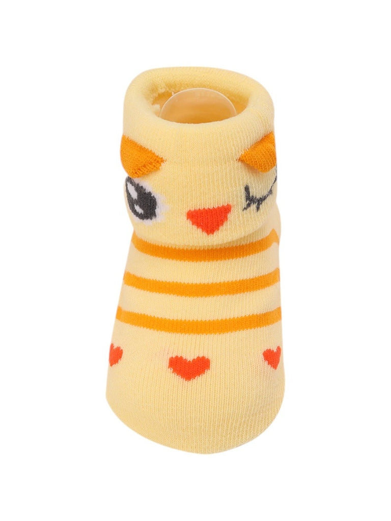 Close-up of the chick design on Cute Chick Baby Socks with Heart Accents – Soft and Playful Design by Yellow Bee