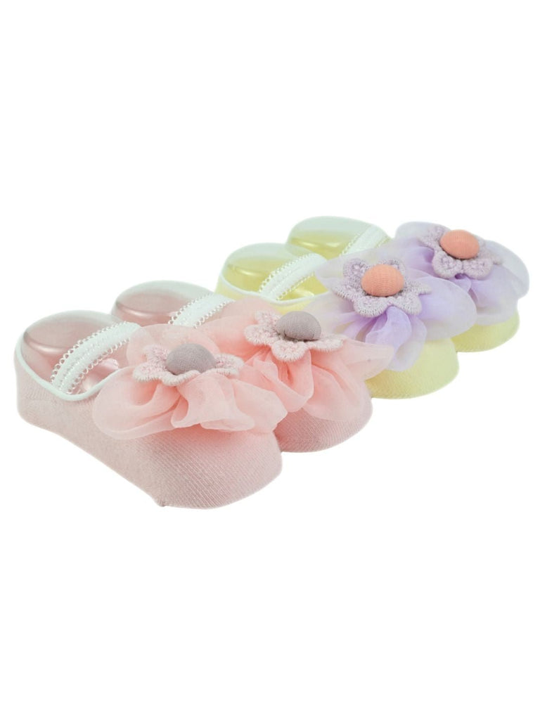 Cute Cotton Baby Socks with Charming Flower Design for Girls- Pink & Purple Side View