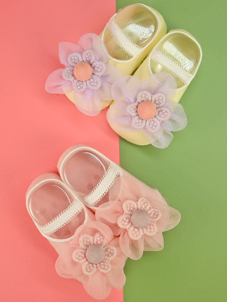 Cute Cotton Baby Socks with Charming Flower Design for Girls- Pink & Purple  Creative View