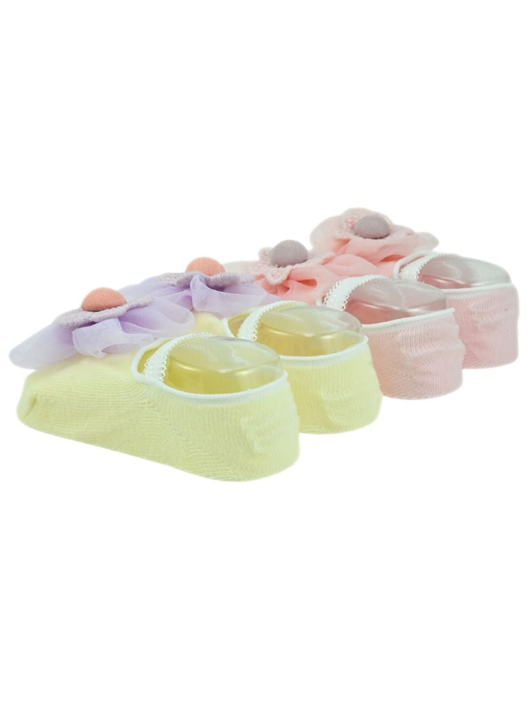 Cute Cotton Baby Socks with Charming Flower Design for Girls- Pink & Purple Back View