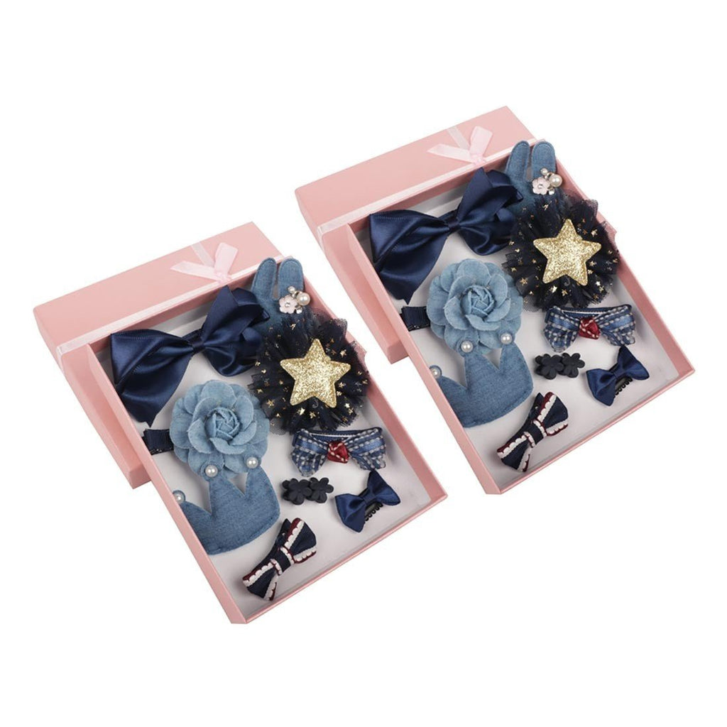 Twin pack of Yellow Bee's cute blue hair clips set for girls in stylish pink gift boxes.