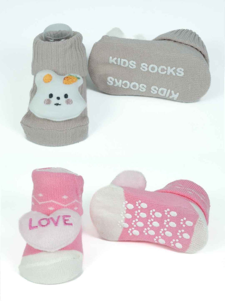 Cute Hearts & Bunny Baby Socks Set – Soft Knit Booties for Sweet Little Toes (Pack of 2)-Front & Back View