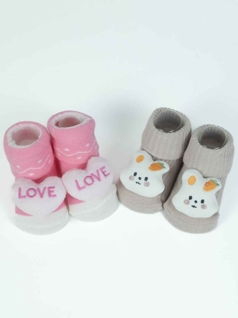 Cute Hearts & Bunny Baby Socks Set – Soft Knit Booties for Sweet Little Toes (Pack of 2)-Full Front View