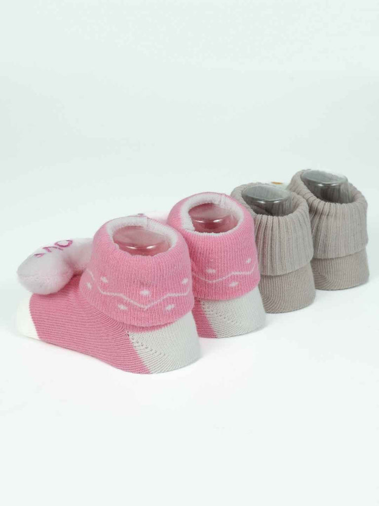Cute Hearts & Bunny Baby Socks Set – Soft Knit Booties for Sweet Little Toes (Pack of 2)-Back View