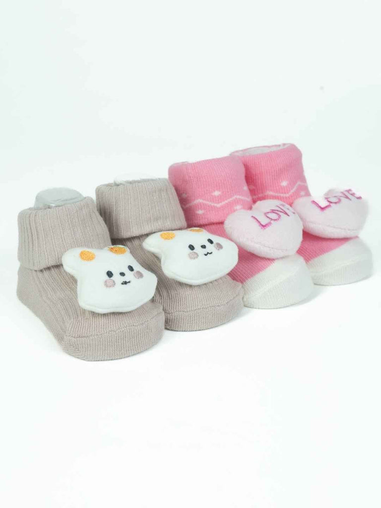 Cute Hearts & Bunny Baby Socks Set – Soft Knit Booties for Sweet Little Toes (Pack of 2)-Angle View