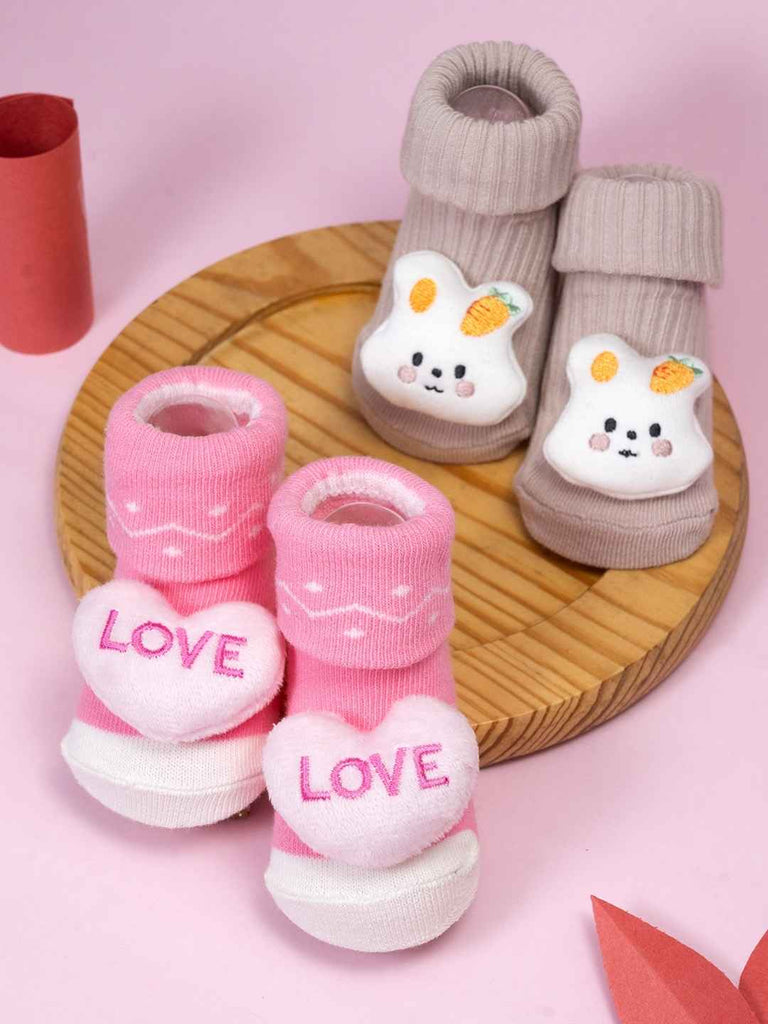 Cute Hearts & Bunny Baby Socks Set – Soft Knit Booties for Sweet Little Toes (Pack of 2)- Creative view