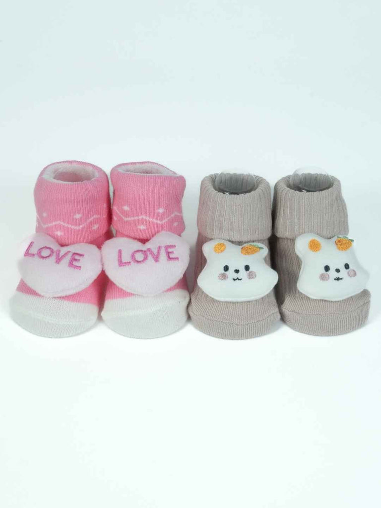 Cute Hearts & Bunny Baby Socks Set – Soft Knit Booties for Sweet Little Toes (Pack of 2)-Full View