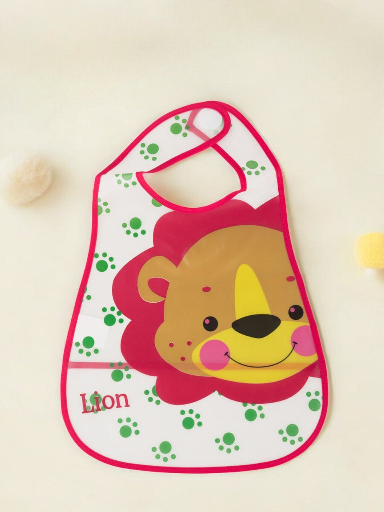 Cute Lion-Themed Waterproof Baby Bib with Paw Print Design