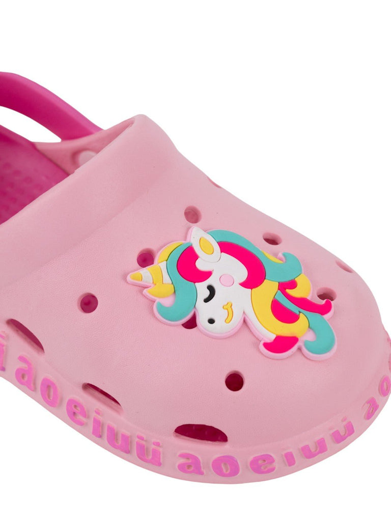 Cute Pink Clogs with 3D Unicorn Charms for Girls-Close up view